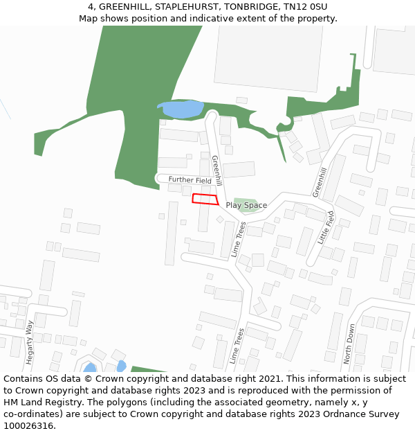 4, GREENHILL, STAPLEHURST, TONBRIDGE, TN12 0SU: Location map and indicative extent of plot