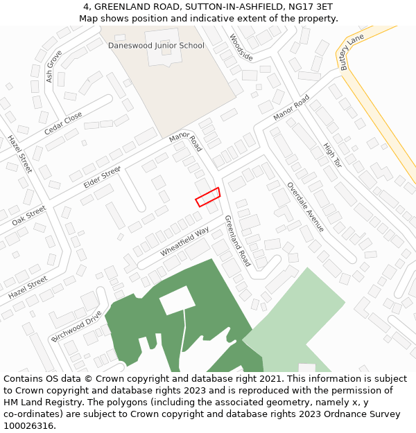 4, GREENLAND ROAD, SUTTON-IN-ASHFIELD, NG17 3ET: Location map and indicative extent of plot