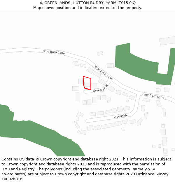 4, GREENLANDS, HUTTON RUDBY, YARM, TS15 0JQ: Location map and indicative extent of plot