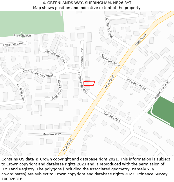 4, GREENLANDS WAY, SHERINGHAM, NR26 8AT: Location map and indicative extent of plot