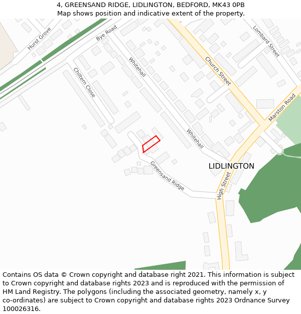 4, GREENSAND RIDGE, LIDLINGTON, BEDFORD, MK43 0PB: Location map and indicative extent of plot