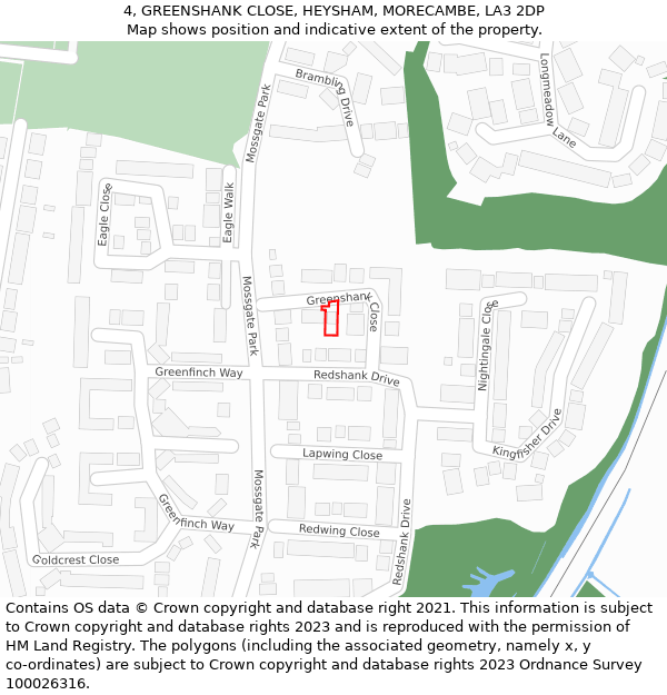 4, GREENSHANK CLOSE, HEYSHAM, MORECAMBE, LA3 2DP: Location map and indicative extent of plot