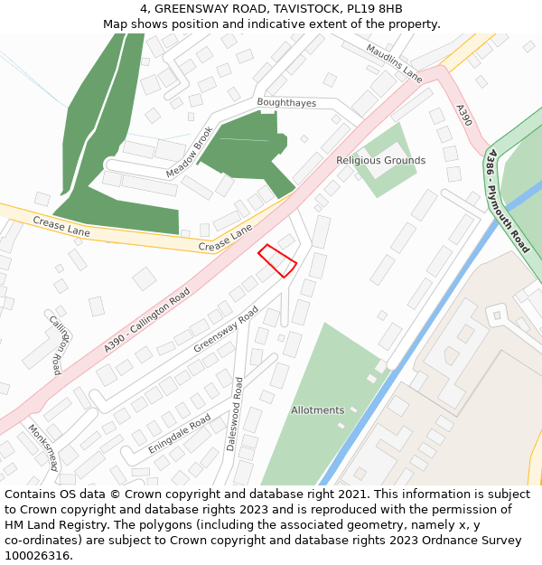 4, GREENSWAY ROAD, TAVISTOCK, PL19 8HB: Location map and indicative extent of plot
