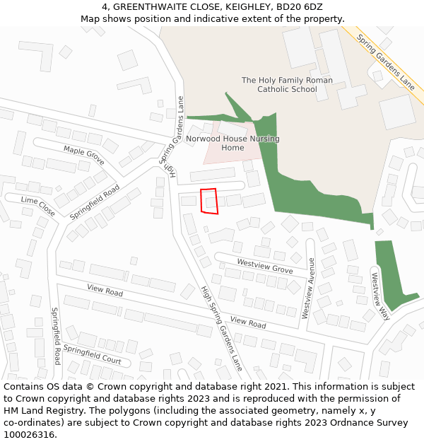 4, GREENTHWAITE CLOSE, KEIGHLEY, BD20 6DZ: Location map and indicative extent of plot