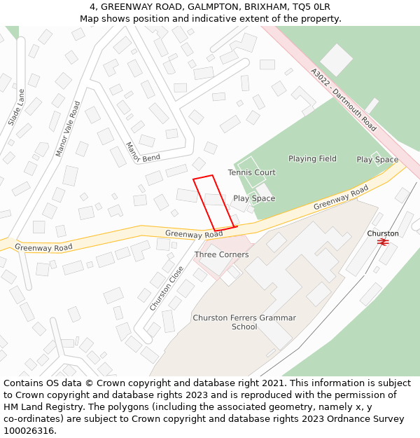 4, GREENWAY ROAD, GALMPTON, BRIXHAM, TQ5 0LR: Location map and indicative extent of plot