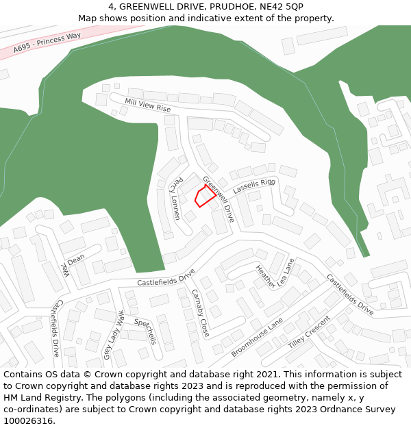 4, GREENWELL DRIVE, PRUDHOE, NE42 5QP: Location map and indicative extent of plot