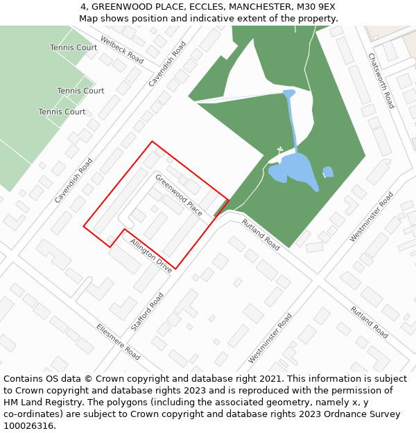 4, GREENWOOD PLACE, ECCLES, MANCHESTER, M30 9EX: Location map and indicative extent of plot