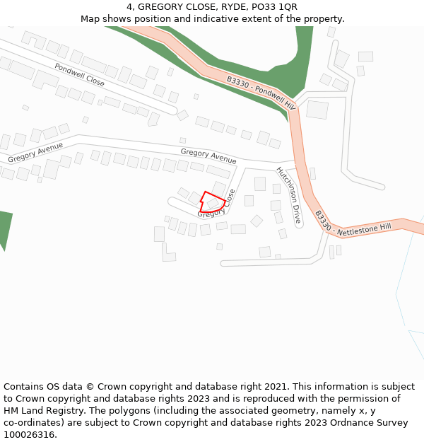 4, GREGORY CLOSE, RYDE, PO33 1QR: Location map and indicative extent of plot