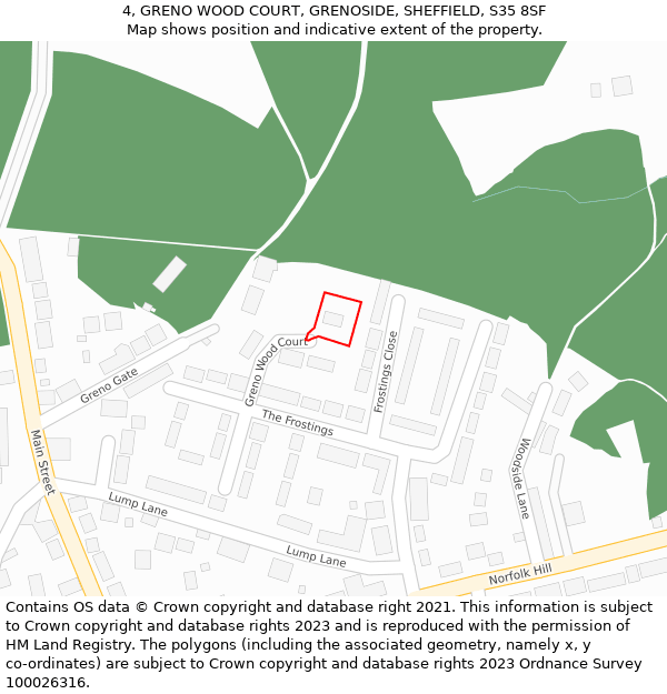 4, GRENO WOOD COURT, GRENOSIDE, SHEFFIELD, S35 8SF: Location map and indicative extent of plot