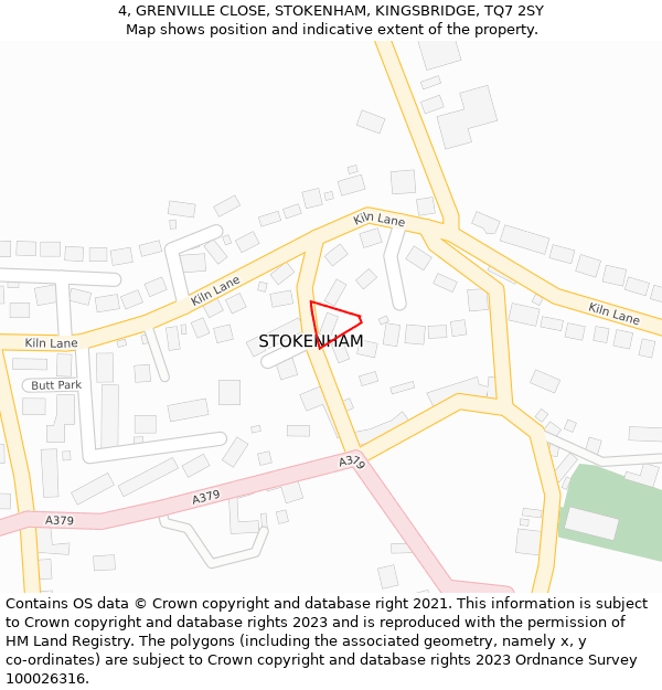 4, GRENVILLE CLOSE, STOKENHAM, KINGSBRIDGE, TQ7 2SY: Location map and indicative extent of plot