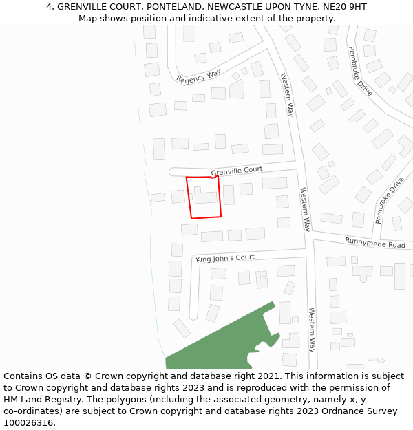 4, GRENVILLE COURT, PONTELAND, NEWCASTLE UPON TYNE, NE20 9HT: Location map and indicative extent of plot