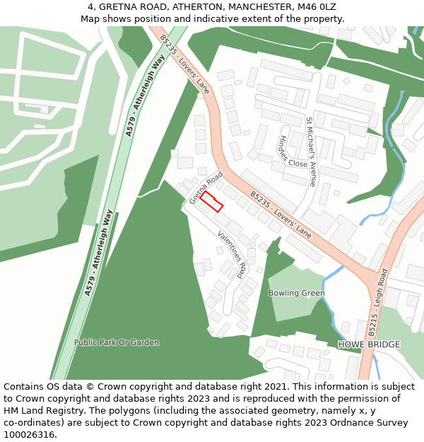 4, GRETNA ROAD, ATHERTON, MANCHESTER, M46 0LZ: Location map and indicative extent of plot