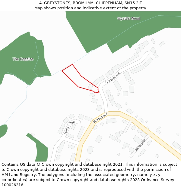 4, GREYSTONES, BROMHAM, CHIPPENHAM, SN15 2JT: Location map and indicative extent of plot