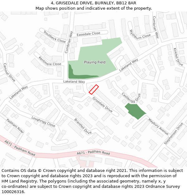 4, GRISEDALE DRIVE, BURNLEY, BB12 8AR: Location map and indicative extent of plot