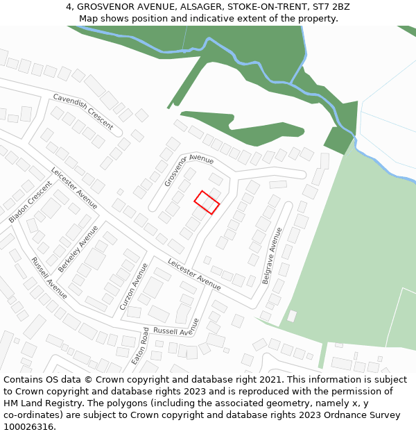 4, GROSVENOR AVENUE, ALSAGER, STOKE-ON-TRENT, ST7 2BZ: Location map and indicative extent of plot