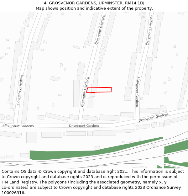 4, GROSVENOR GARDENS, UPMINSTER, RM14 1DJ: Location map and indicative extent of plot