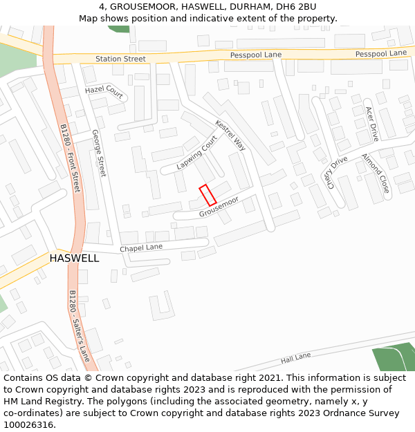 4, GROUSEMOOR, HASWELL, DURHAM, DH6 2BU: Location map and indicative extent of plot