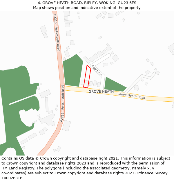 4, GROVE HEATH ROAD, RIPLEY, WOKING, GU23 6ES: Location map and indicative extent of plot