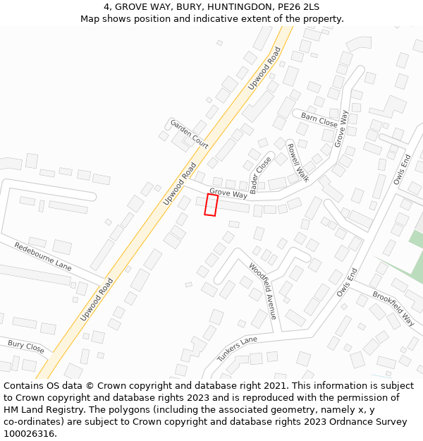 4, GROVE WAY, BURY, HUNTINGDON, PE26 2LS: Location map and indicative extent of plot