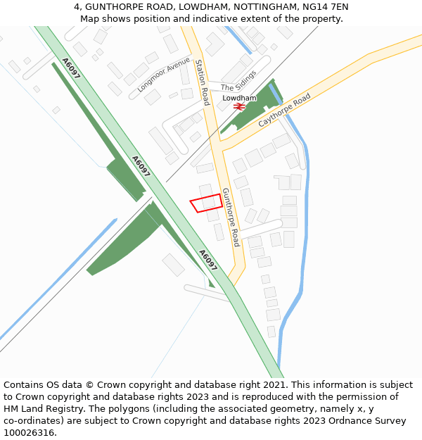 4, GUNTHORPE ROAD, LOWDHAM, NOTTINGHAM, NG14 7EN: Location map and indicative extent of plot