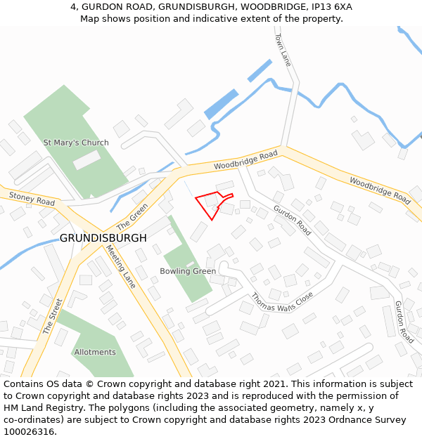4, GURDON ROAD, GRUNDISBURGH, WOODBRIDGE, IP13 6XA: Location map and indicative extent of plot