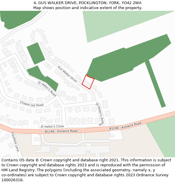 4, GUS WALKER DRIVE, POCKLINGTON, YORK, YO42 2WA: Location map and indicative extent of plot