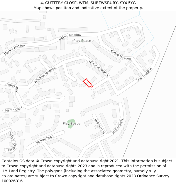 4, GUTTERY CLOSE, WEM, SHREWSBURY, SY4 5YG: Location map and indicative extent of plot