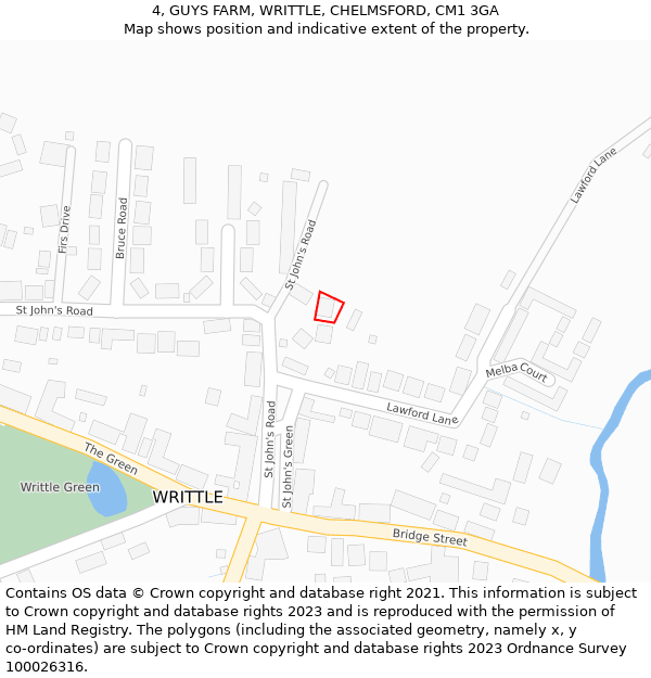 4, GUYS FARM, WRITTLE, CHELMSFORD, CM1 3GA: Location map and indicative extent of plot