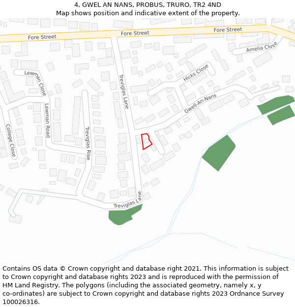 4, GWEL AN NANS, PROBUS, TRURO, TR2 4ND: Location map and indicative extent of plot