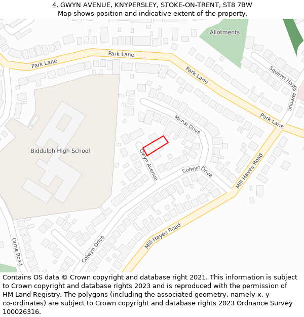 4, GWYN AVENUE, KNYPERSLEY, STOKE-ON-TRENT, ST8 7BW: Location map and indicative extent of plot