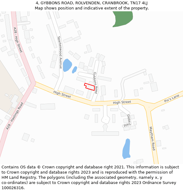 4, GYBBONS ROAD, ROLVENDEN, CRANBROOK, TN17 4LJ: Location map and indicative extent of plot