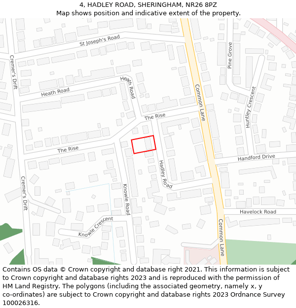 4, HADLEY ROAD, SHERINGHAM, NR26 8PZ: Location map and indicative extent of plot