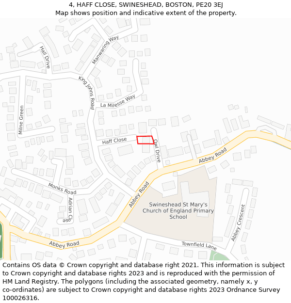 4, HAFF CLOSE, SWINESHEAD, BOSTON, PE20 3EJ: Location map and indicative extent of plot