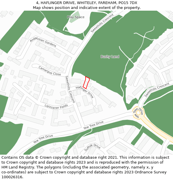 4, HAFLINGER DRIVE, WHITELEY, FAREHAM, PO15 7DX: Location map and indicative extent of plot