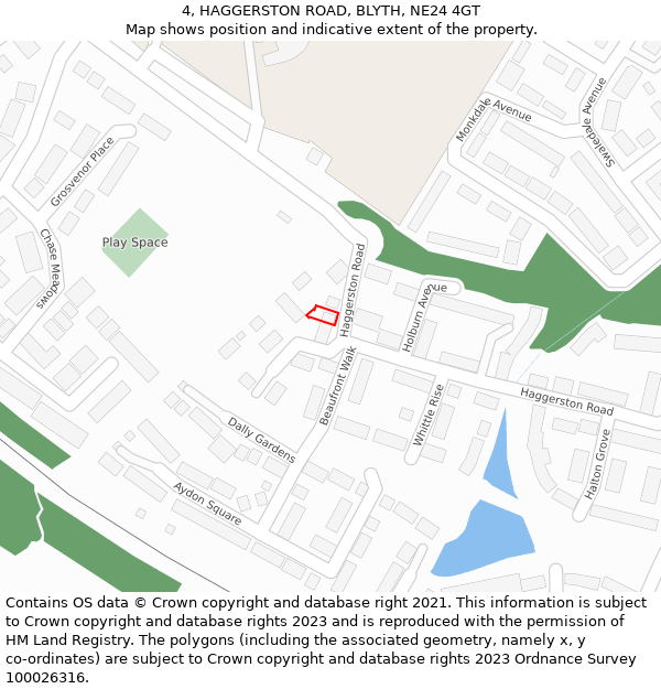 4, HAGGERSTON ROAD, BLYTH, NE24 4GT: Location map and indicative extent of plot