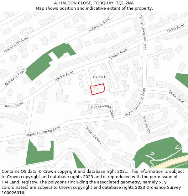 4, HALDON CLOSE, TORQUAY, TQ1 2NA: Location map and indicative extent of plot