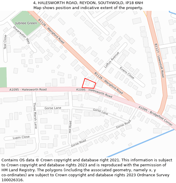 4, HALESWORTH ROAD, REYDON, SOUTHWOLD, IP18 6NH: Location map and indicative extent of plot