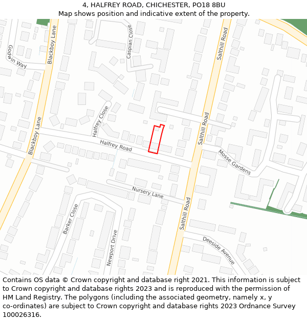 4, HALFREY ROAD, CHICHESTER, PO18 8BU: Location map and indicative extent of plot