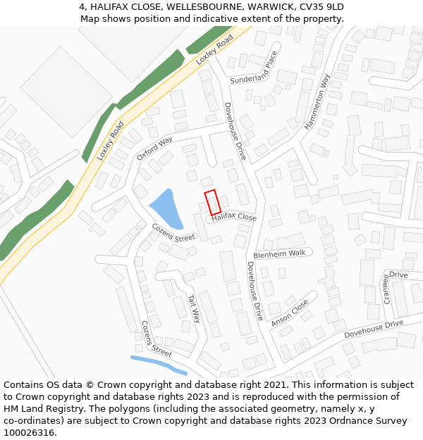 4, HALIFAX CLOSE, WELLESBOURNE, WARWICK, CV35 9LD: Location map and indicative extent of plot