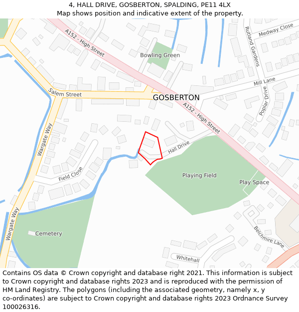 4, HALL DRIVE, GOSBERTON, SPALDING, PE11 4LX: Location map and indicative extent of plot