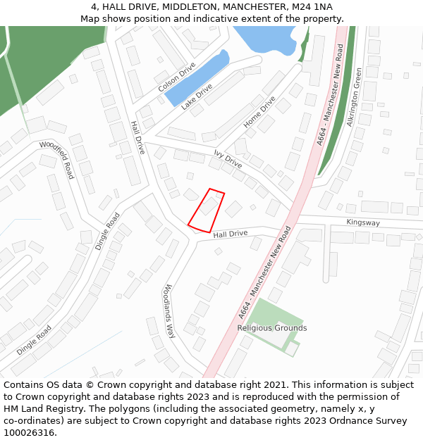 4, HALL DRIVE, MIDDLETON, MANCHESTER, M24 1NA: Location map and indicative extent of plot