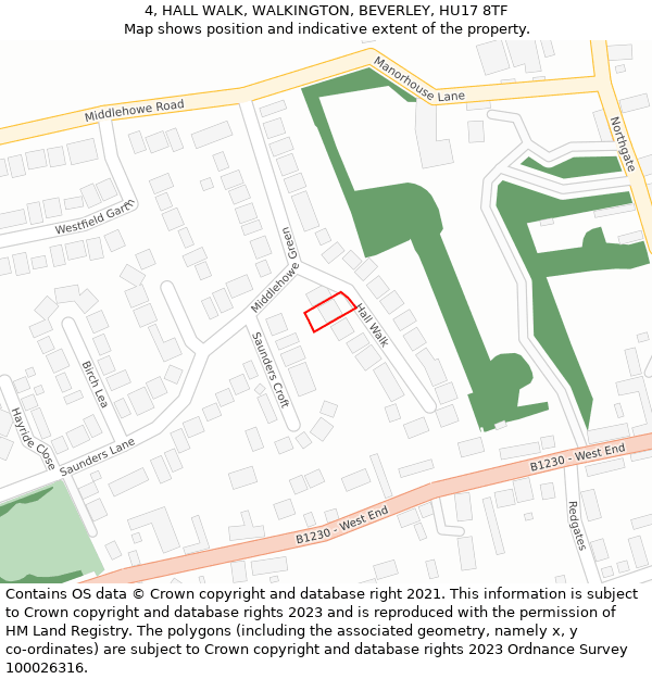 4, HALL WALK, WALKINGTON, BEVERLEY, HU17 8TF: Location map and indicative extent of plot