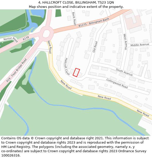 4, HALLCROFT CLOSE, BILLINGHAM, TS23 1QN: Location map and indicative extent of plot