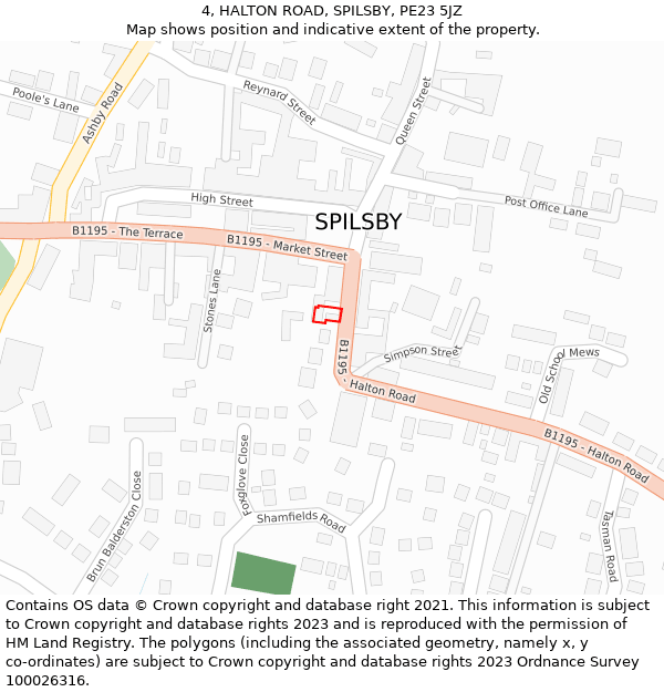 4, HALTON ROAD, SPILSBY, PE23 5JZ: Location map and indicative extent of plot