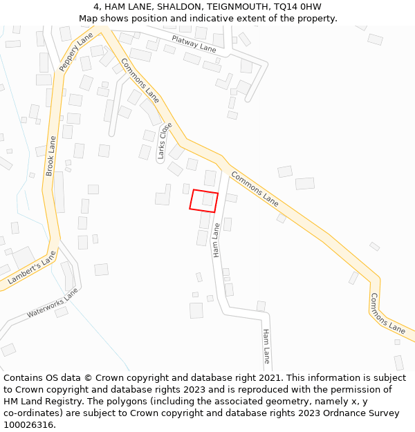 4, HAM LANE, SHALDON, TEIGNMOUTH, TQ14 0HW: Location map and indicative extent of plot