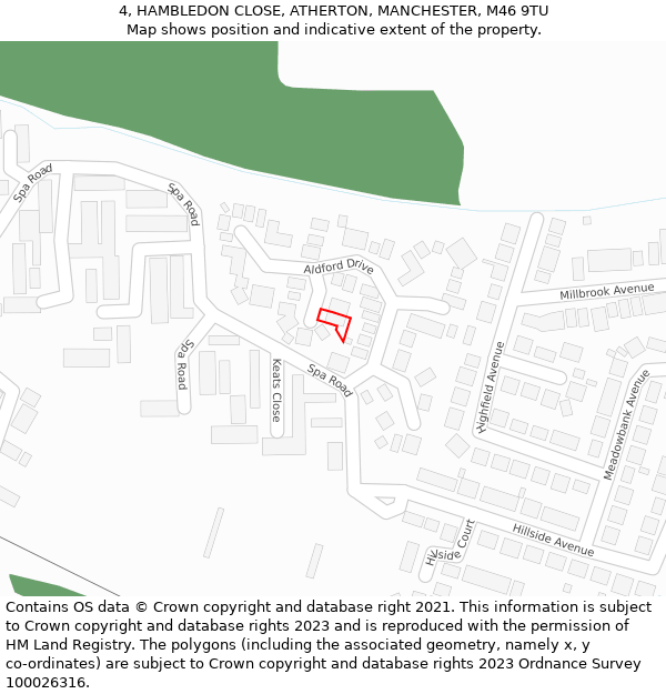 4, HAMBLEDON CLOSE, ATHERTON, MANCHESTER, M46 9TU: Location map and indicative extent of plot