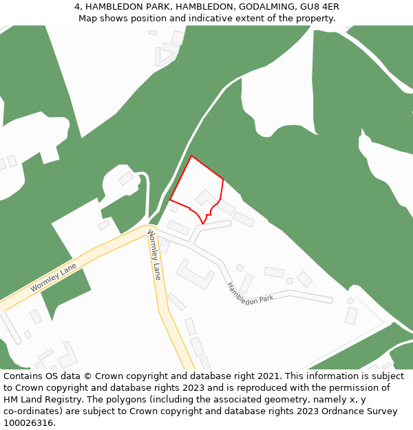 4, HAMBLEDON PARK, HAMBLEDON, GODALMING, GU8 4ER: Location map and indicative extent of plot