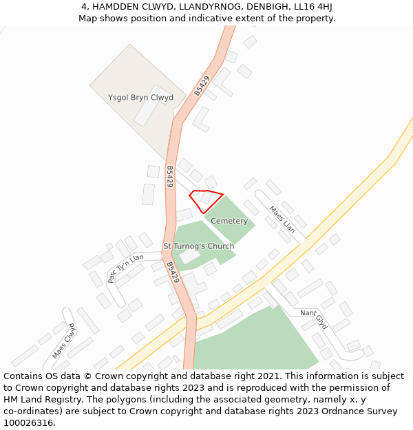 4, HAMDDEN CLWYD, LLANDYRNOG, DENBIGH, LL16 4HJ: Location map and indicative extent of plot