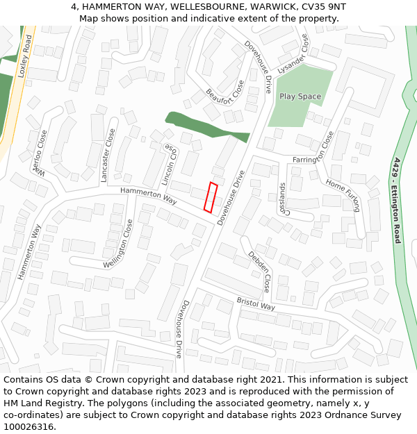 4, HAMMERTON WAY, WELLESBOURNE, WARWICK, CV35 9NT: Location map and indicative extent of plot