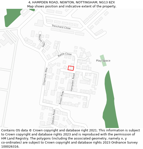 4, HAMPDEN ROAD, NEWTON, NOTTINGHAM, NG13 8ZX: Location map and indicative extent of plot